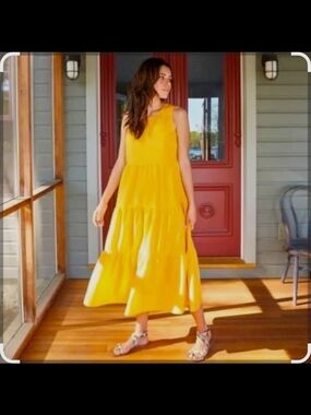 Shein Sleeveless Tiered Maxi Dress - Mustard Yellow